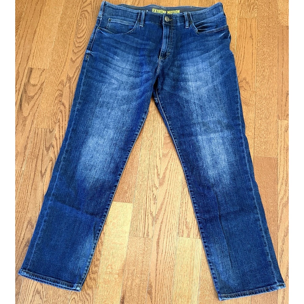 Lee Extreme Motion Jeans 38x30 Mens Straight Taper Stretch Blue Denim Athletic